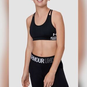 Under Armour HeatGear Mid‑Impact Sports Bra - Youth Size Small, Black/White